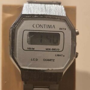 🦋10/$20🦋 Vtg Contima Silver Stainless Steel Digital Lcd Women's Watch